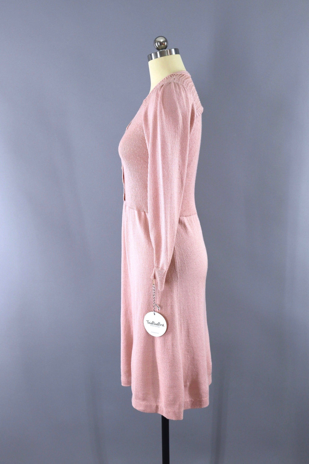 Vintage Blush Pink Knit Day Dress-ThisBlueBird