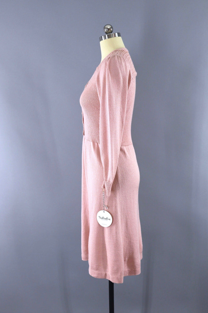 Vintage Blush Pink Knit Day Dress-ThisBlueBird