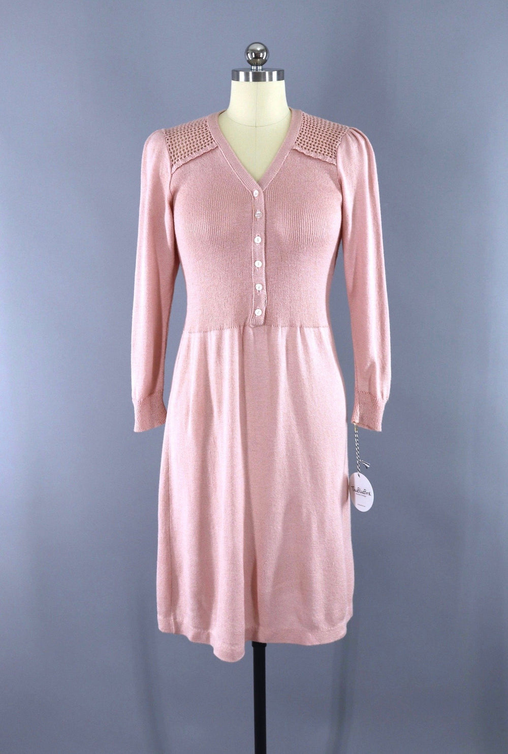 Vintage Blush Pink Knit Day Dress-ThisBlueBird
