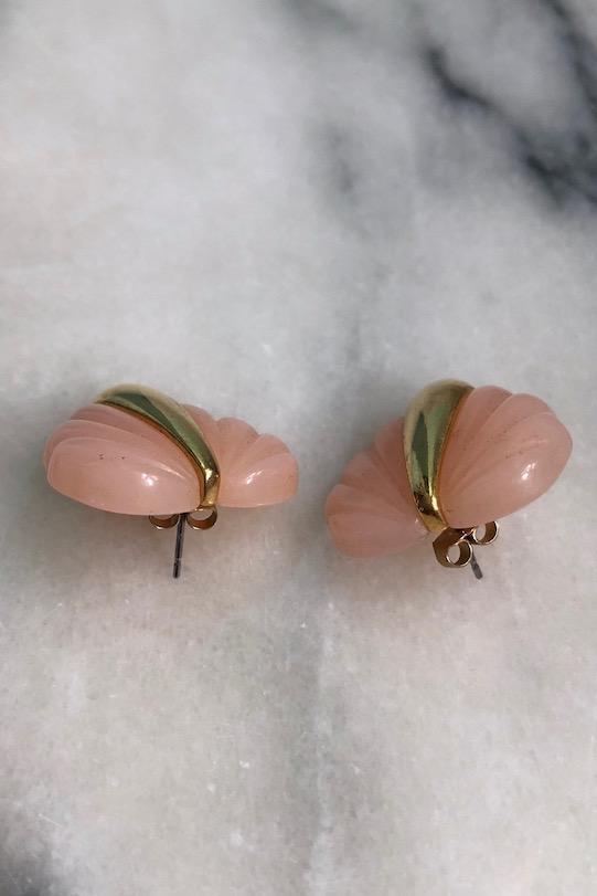 Vintage Blush Pink and Gold Shell Heart Earrings - ThisBlueBird