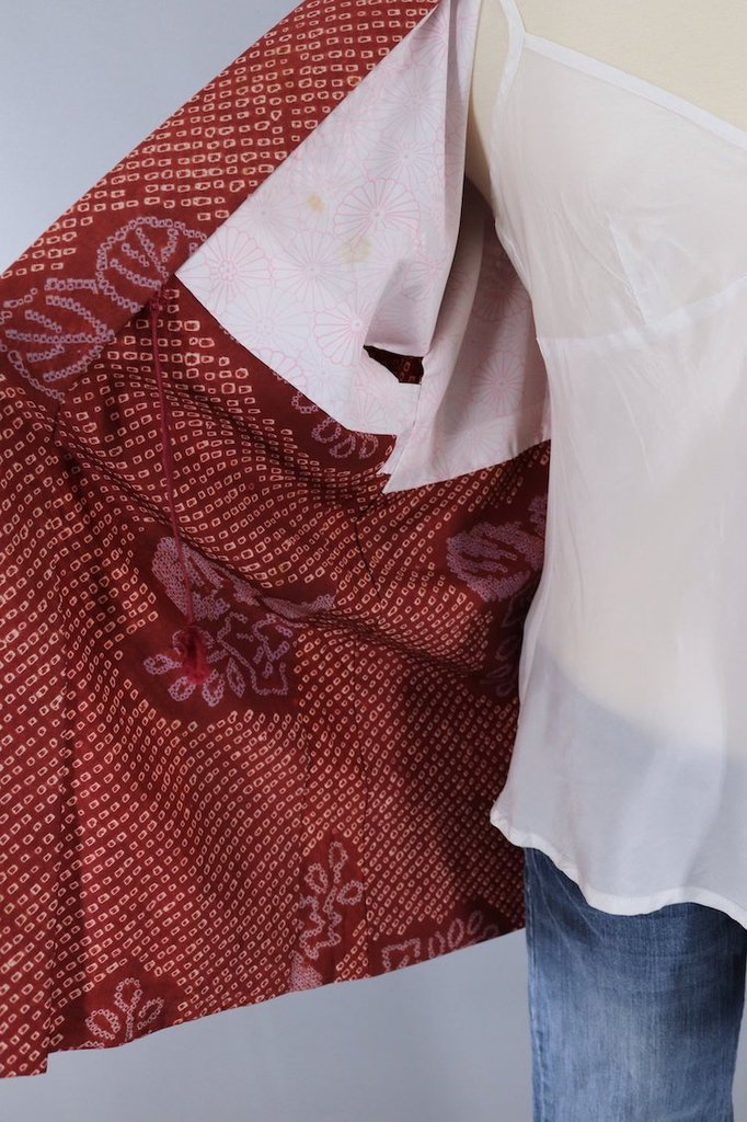 Vintage Silk Kimono Cardigan / Brick Red Shibori - ThisBlueBird