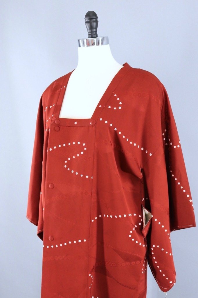 Vintage Silk Michiyuki Kimono Coat / Brown and Ivory Shibori Dots - ThisBlueBird