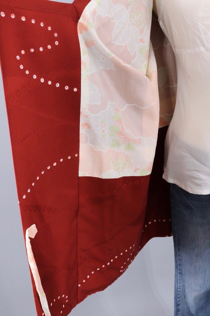 Vintage Silk Michiyuki Kimono Coat / Brown and Ivory Shibori Dots - ThisBlueBird