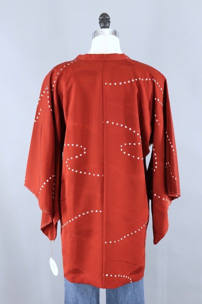 Vintage Silk Michiyuki Kimono Coat / Brown and Ivory Shibori Dots - ThisBlueBird