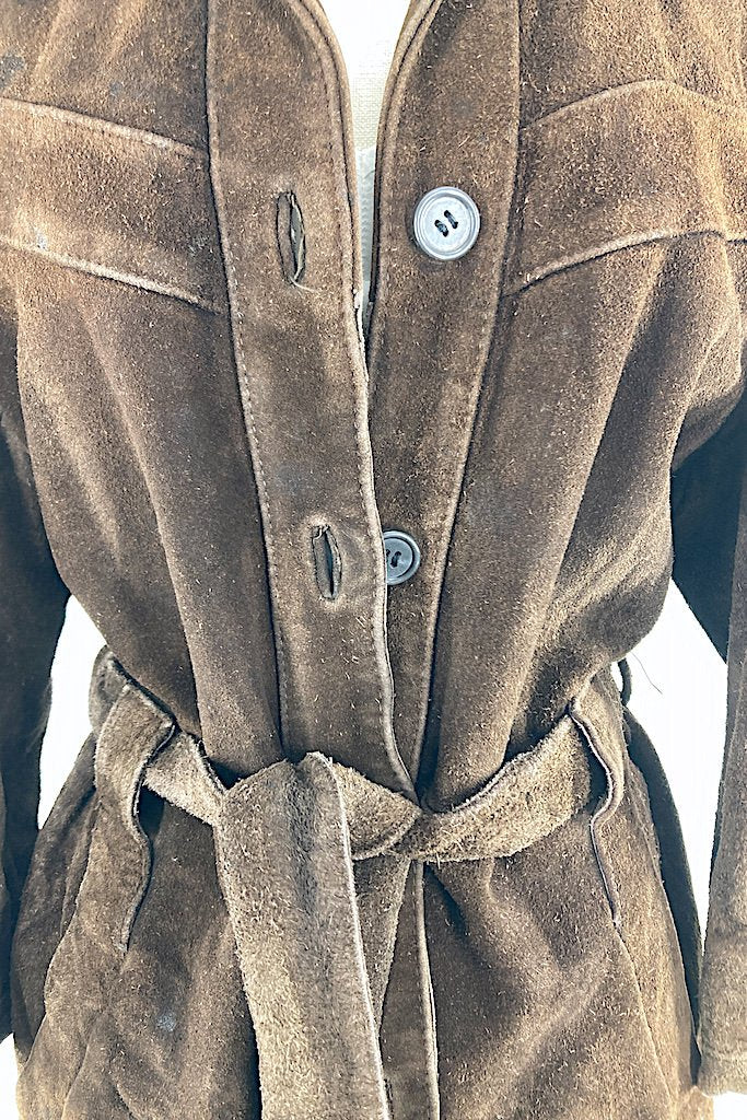 Vintage Brown Belted Suede Jacket-ThisBlueBird