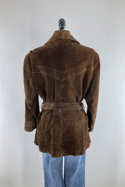 Vintage Brown Belted Suede Jacket-ThisBlueBird