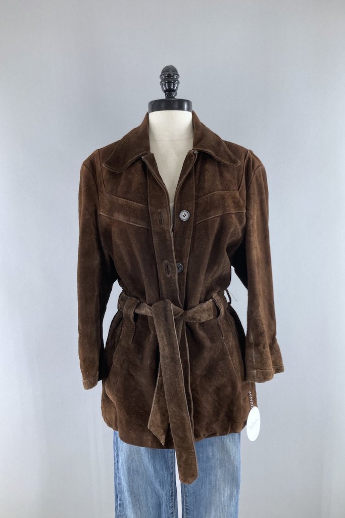 Vintage Brown Belted Suede Jacket-ThisBlueBird