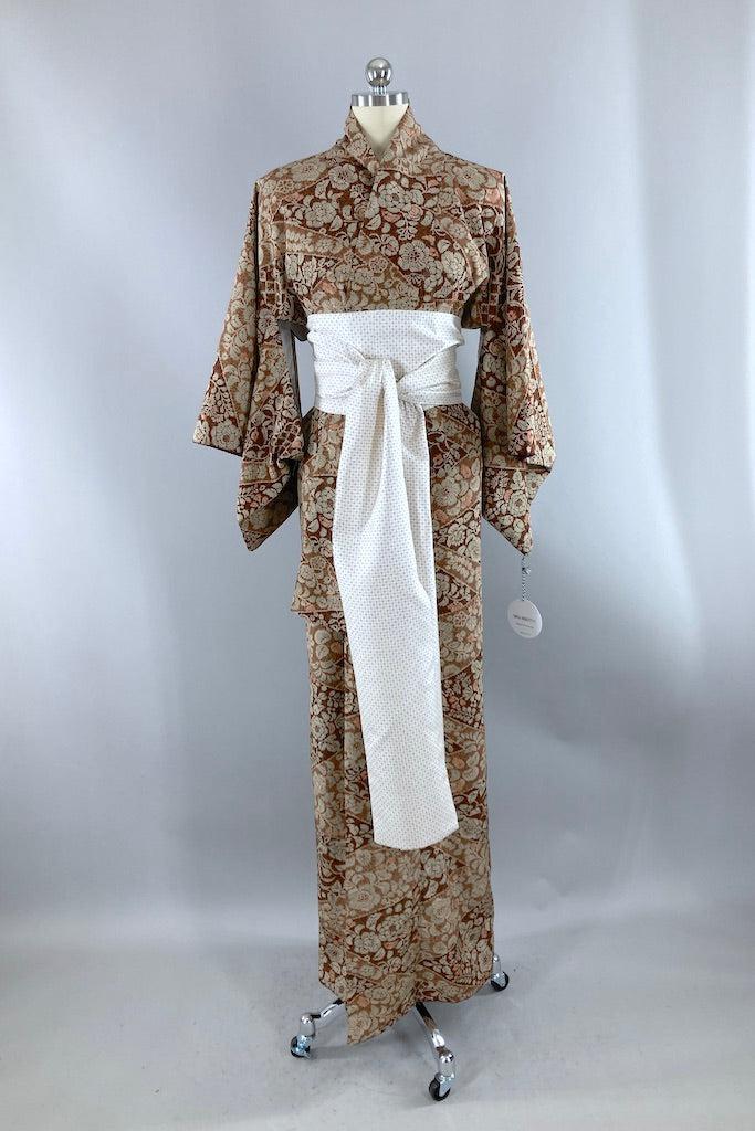 Vintage Brown & Blue Grey Floral Kimono-ThisBlueBird