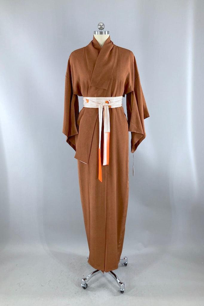 Vintage Brown Dotted Silk Kimono-ThisBlueBird