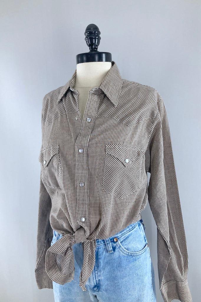 Vintage Brown Gingham Western Shirt-ThisBlueBird