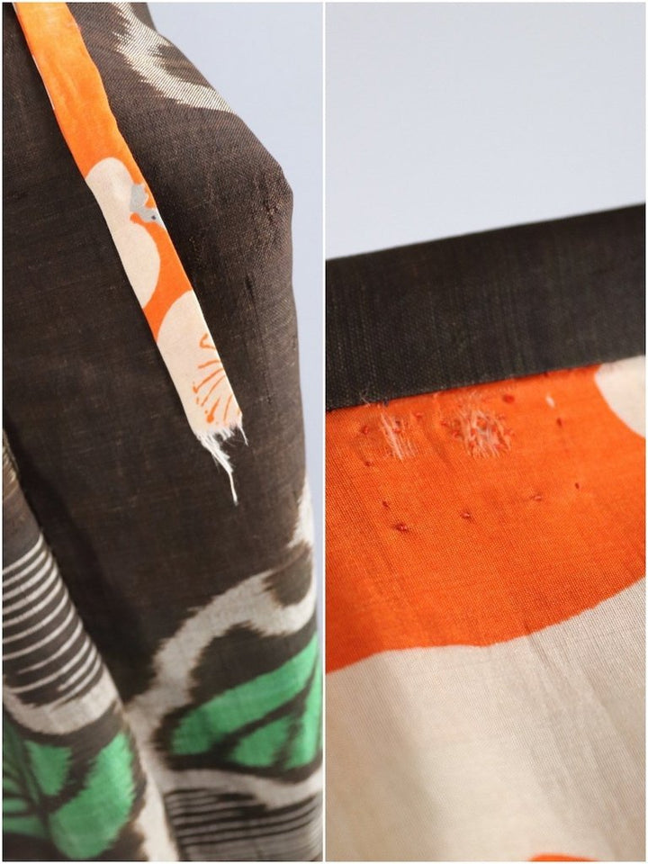 Vintage Silk Kimono Jacket / Brown &amp; Orange Ikat Floral - ThisBlueBird