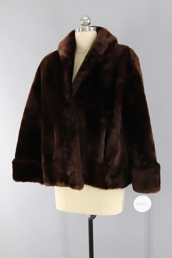 Vintage Brown Mouton Fur Coat-ThisBlueBird - Modern Vintage