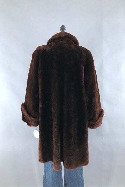 Vintage Brown Mouton Fur Long Coat-ThisBlueBird - Modern Vintage