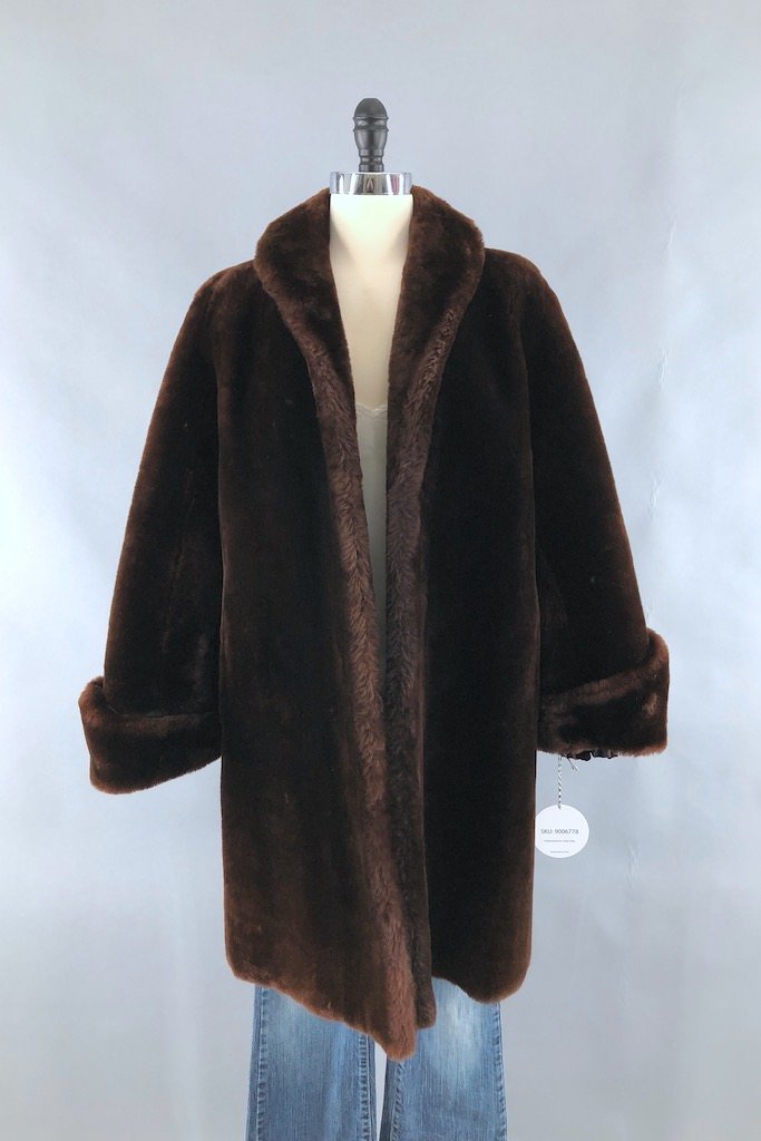 Vintage Brown Mouton Fur Long Coat – ThisBlueBird
