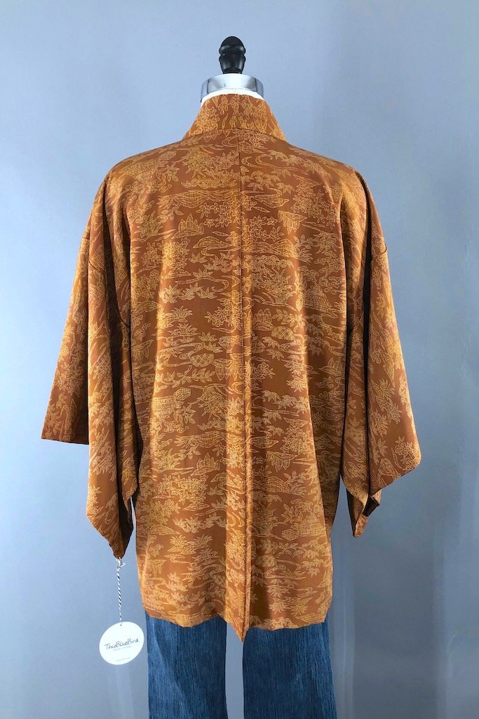 Vintage Brown Pagoda Silk Kimono Cardigan-ThisBlueBird - Modern Vintage