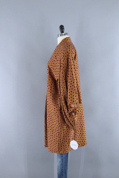 Vintage Silk Kimono Cardigan / Brown & Red Dots - ThisBlueBird