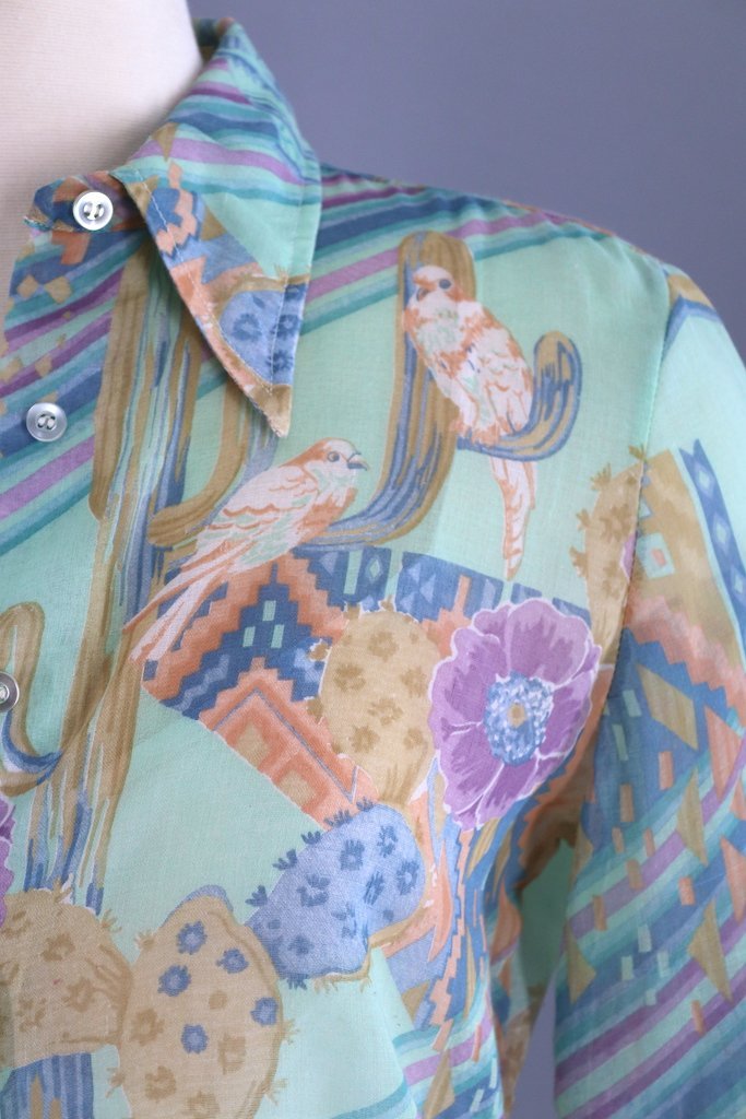 Vintage Cactus Print Blouse-ThisBlueBird - Modern Vintage