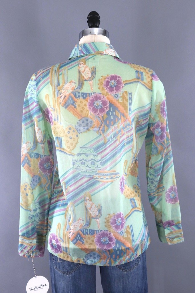 Vintage Cactus Print Blouse-ThisBlueBird - Modern Vintage