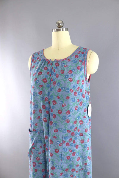 Vintage Chambray Floral Print House Dress-ThisBlueBird