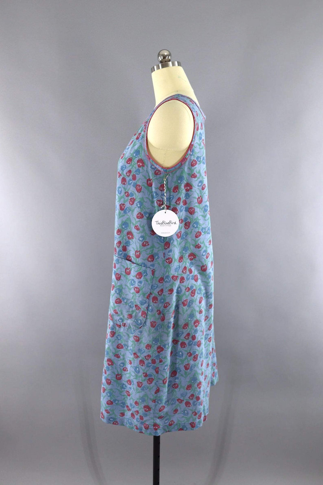 Vintage Chambray Floral Print House Dress-ThisBlueBird