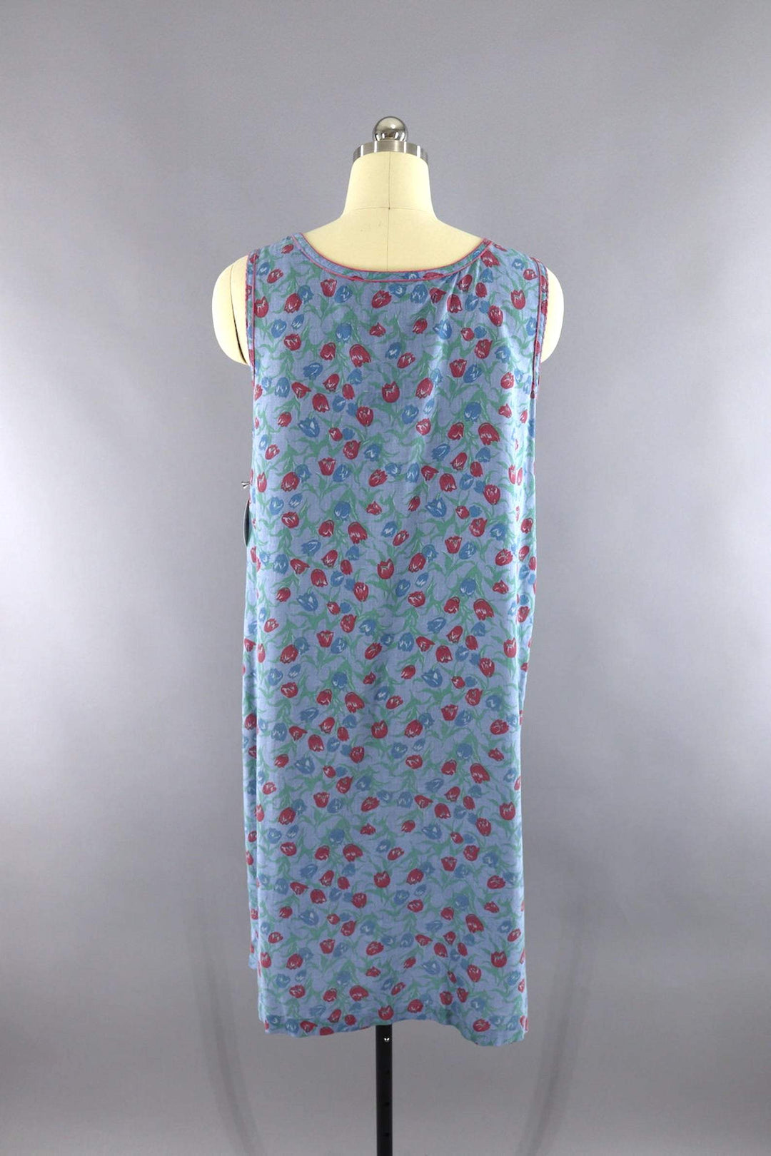 Vintage Chambray Floral Print House Dress-ThisBlueBird