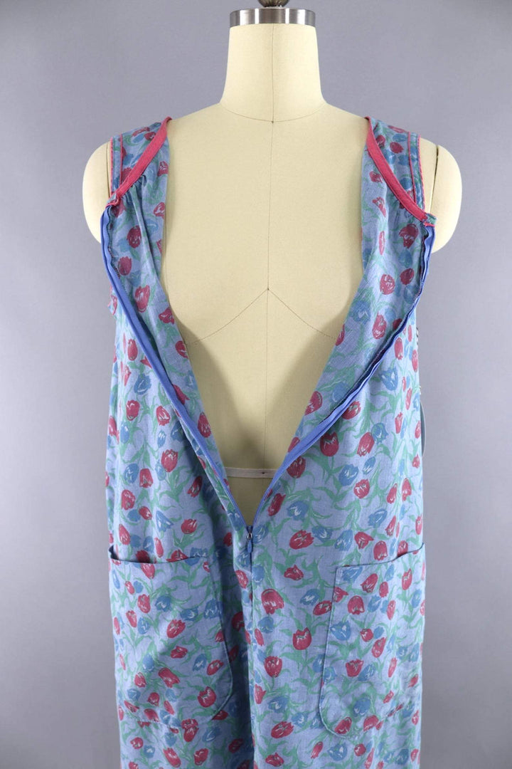 Vintage Chambray Floral Print House Dress-ThisBlueBird