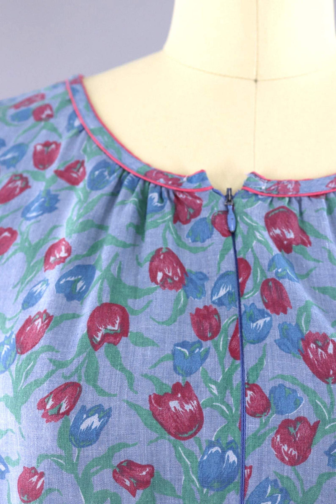 Vintage Chambray Floral Print House Dress-ThisBlueBird
