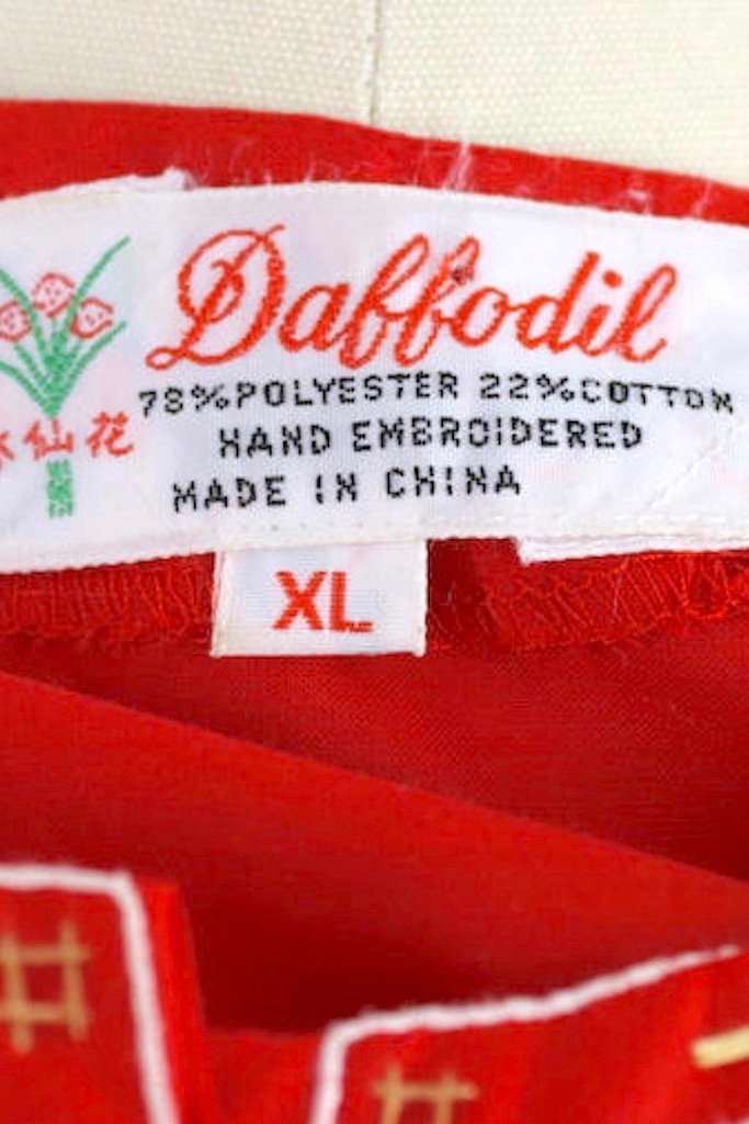 Vintage 1970s Cherry Red Floral Embroidered Blouse-ThisBlueBird