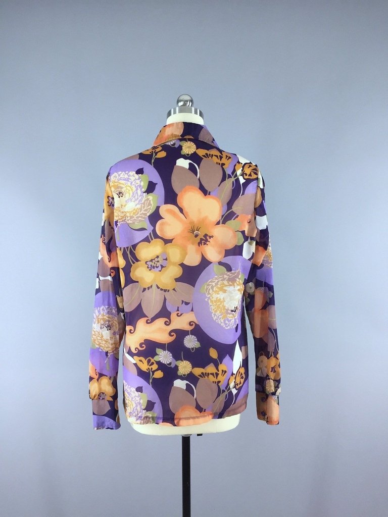 Vintage Chiffon Blouse / Purple Floral Print - ThisBlueBird