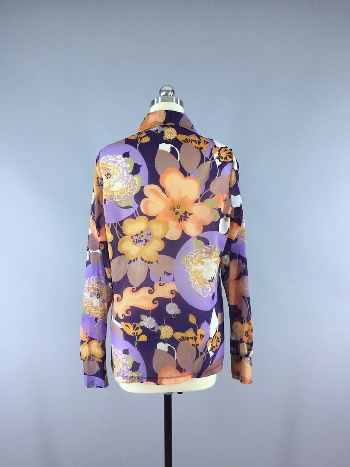 Vintage Chiffon Blouse / Purple Floral Print - ThisBlueBird