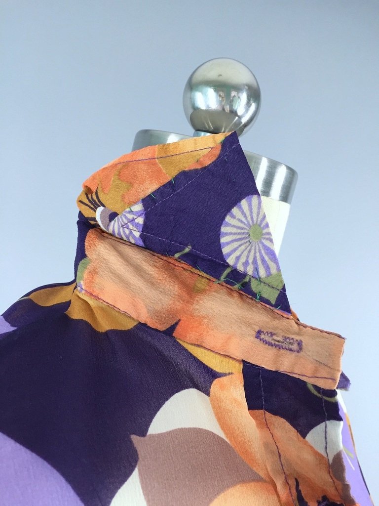 Vintage Chiffon Blouse / Purple Floral Print - ThisBlueBird