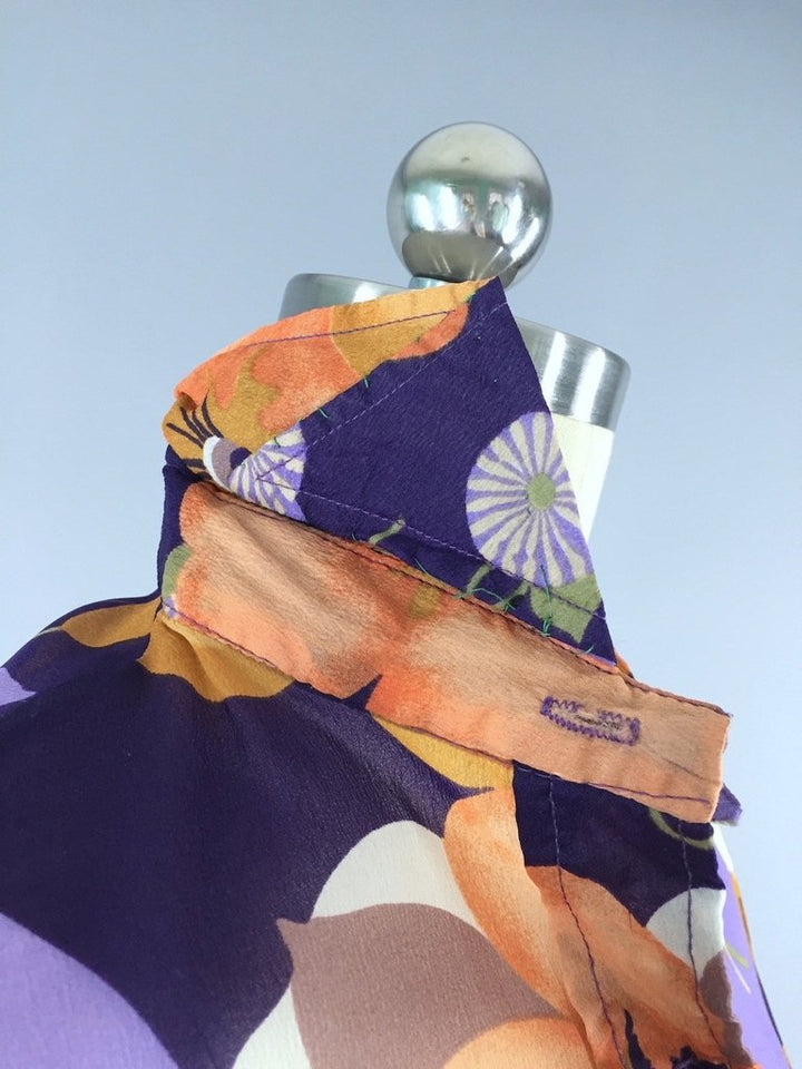 Vintage Chiffon Blouse / Purple Floral Print - ThisBlueBird