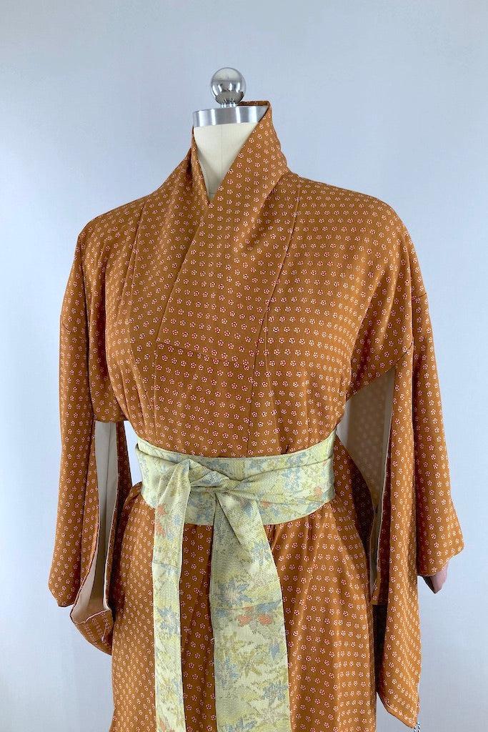 Vintage Cinnamon Floral Silk Kimono-ThisBlueBird