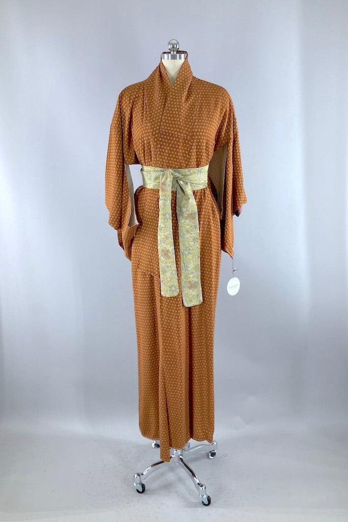 Vintage Cinnamon Floral Silk Kimono-ThisBlueBird