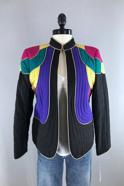 Vintage Color Block Silk Jacket-ThisBlueBird - Modern Vintage