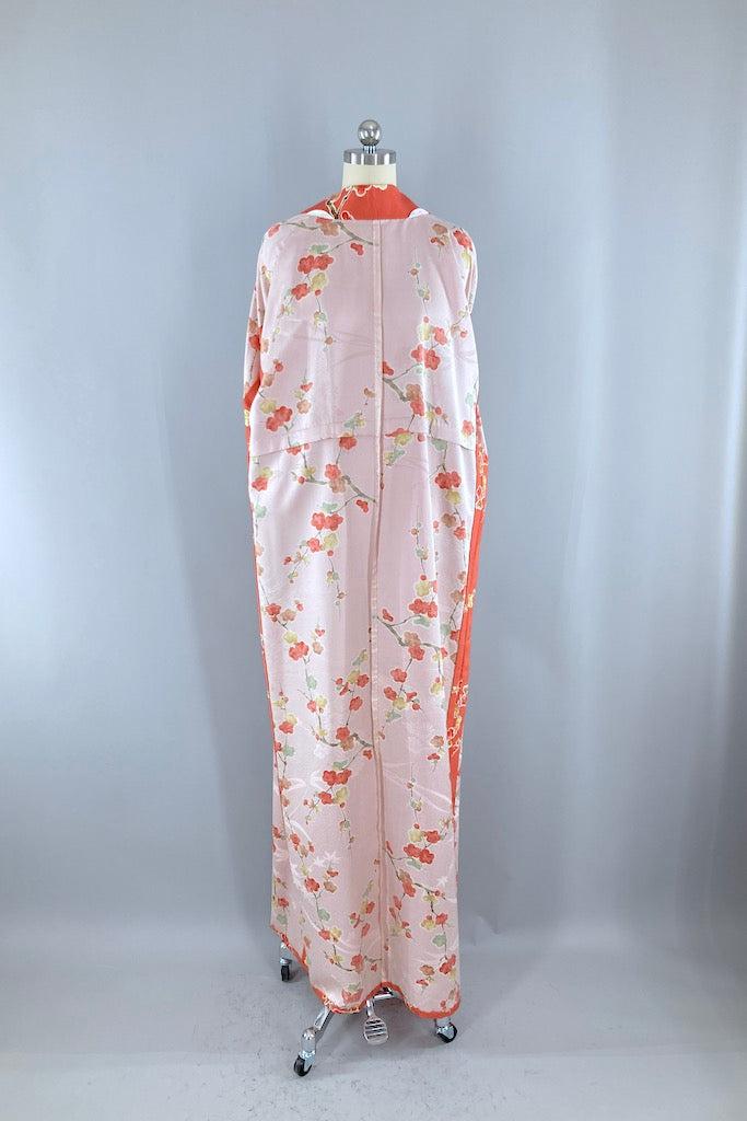 Vintage Coral &amp; Green Floral Silk Kimono-ThisBlueBird