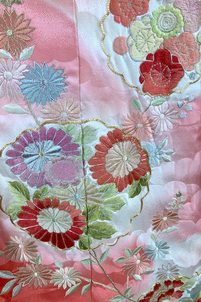 Vintage Coral Pink Embroidered Kimono Robe-ThisBlueBird