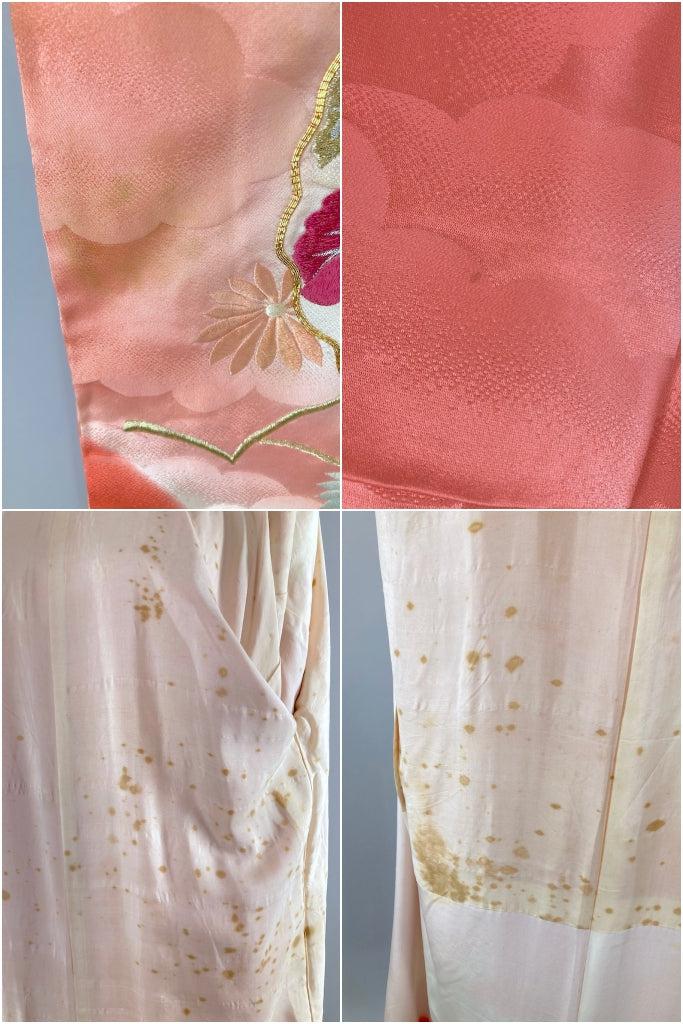 Vintage Coral Pink Embroidered Kimono Robe-ThisBlueBird