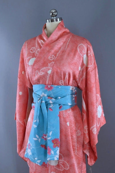 Vintage Coral Pink Silk Kimono Robe-ThisBlueBird - Modern Vintage