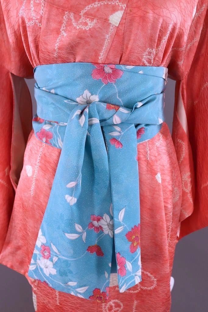 Vintage Coral Pink Silk Kimono Robe-ThisBlueBird - Modern Vintage