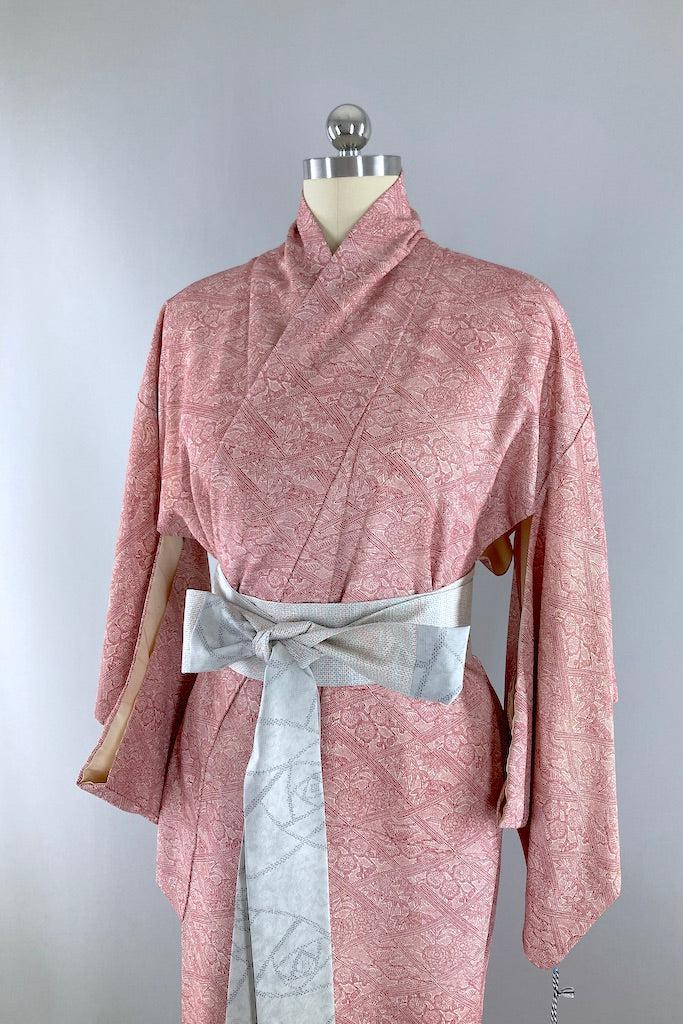 Vintage Cranberry Red Silk Kimono Robe-ThisBlueBird