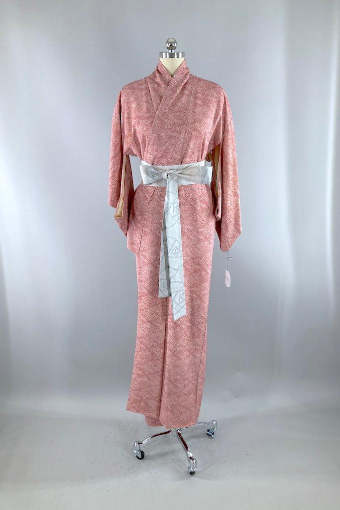 Vintage Cranberry Red Silk Kimono Robe-ThisBlueBird