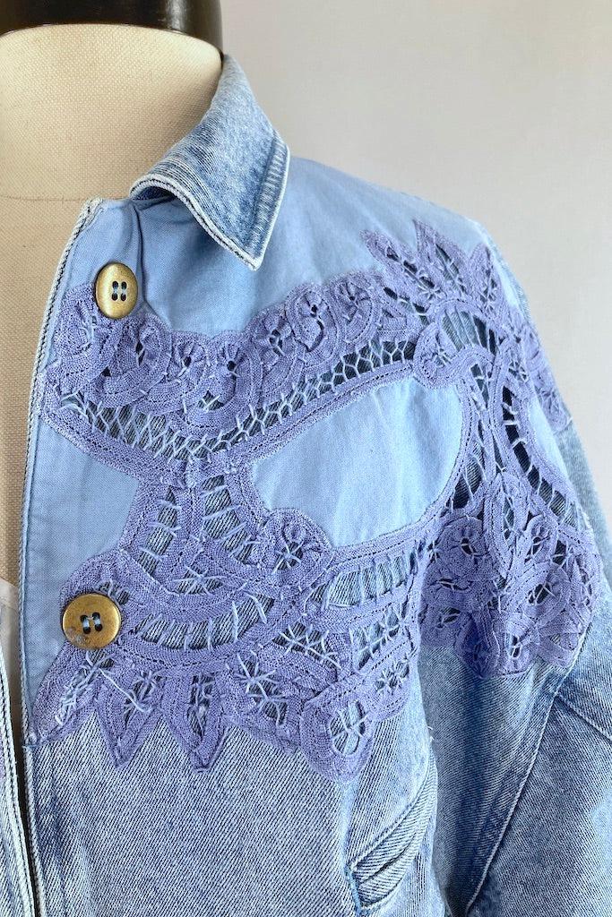 Vintage Crochet Denim Jean Jacket-ThisBlueBird