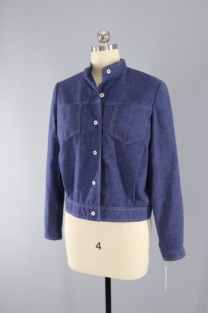Vintage 1970s Dark Chambray Denim Jacket / Country Suburban Miss - ThisBlueBird