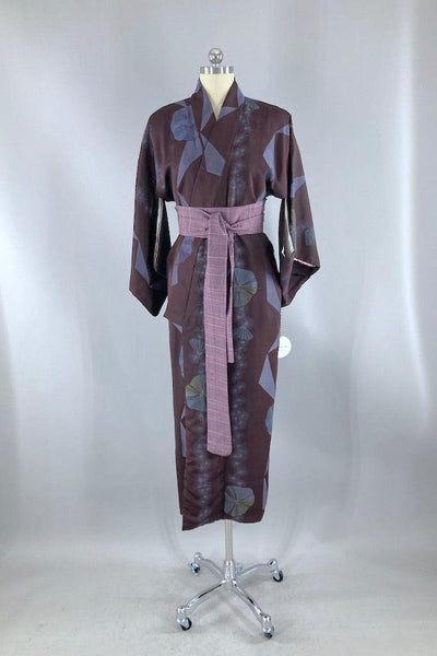 Vintage Dark Floral Formal Silk Kimono-ThisBlueBird