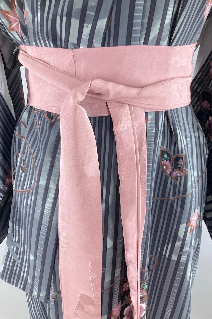 Vintage Dark Grey &amp; Pink Floral Kimono-ThisBlueBird