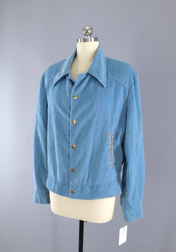 Vintage 1970s Denim Jacket with Braided Trim-ThisBlueBird
