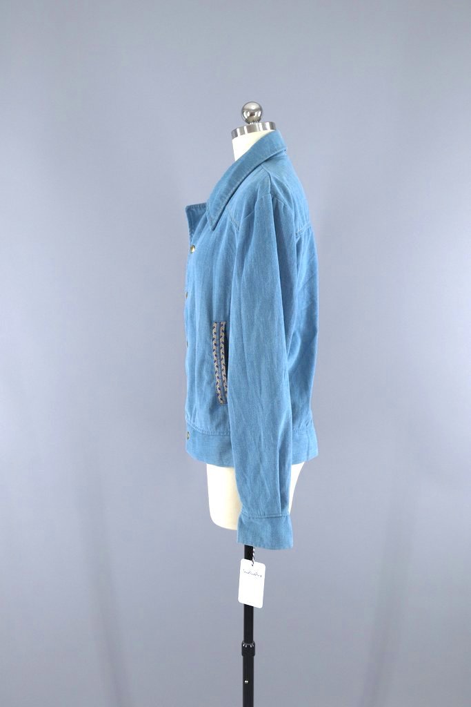 Vintage 1970s Denim Jacket with Braided Trim-ThisBlueBird