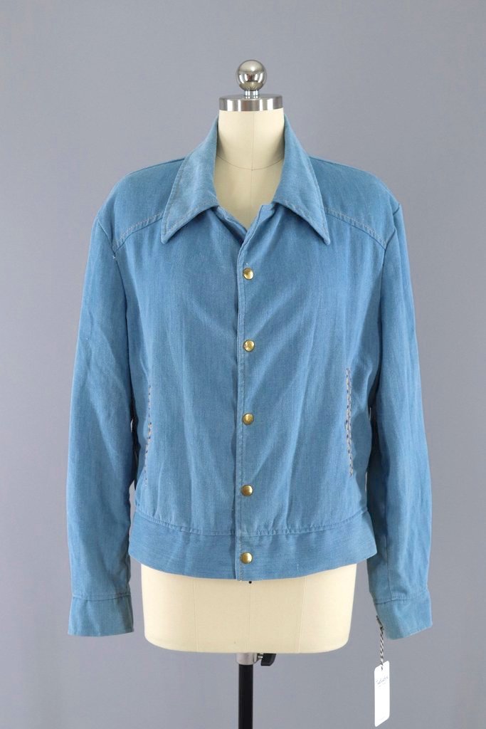Vintage 1970s Denim Jacket with Braided Trim-ThisBlueBird
