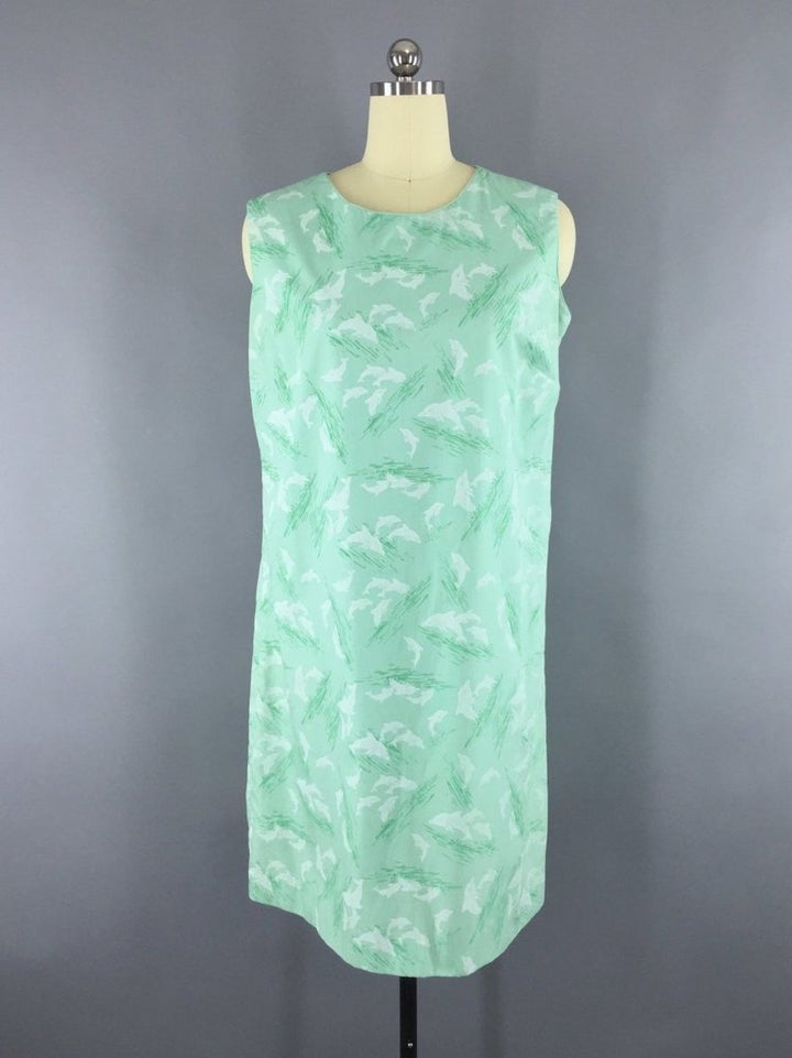 1960s Vintage Dolphin Novelty Print Shift Dress - ThisBlueBird